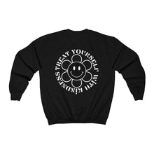 Load image into Gallery viewer, treat yourself with kindness crewneck - black and white