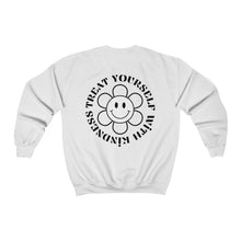 Load image into Gallery viewer, treat yourself with kindness crewneck - black and white
